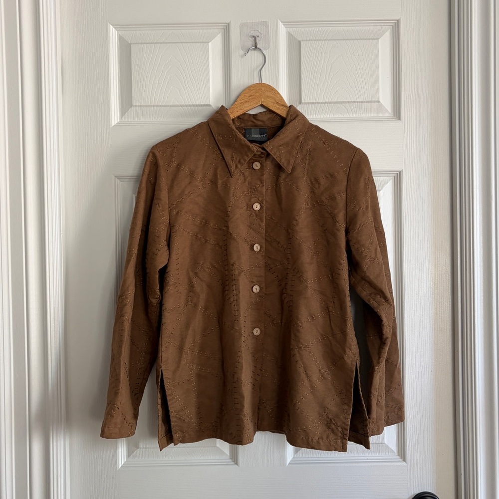PARDON Microsuede Embroidered Blouse